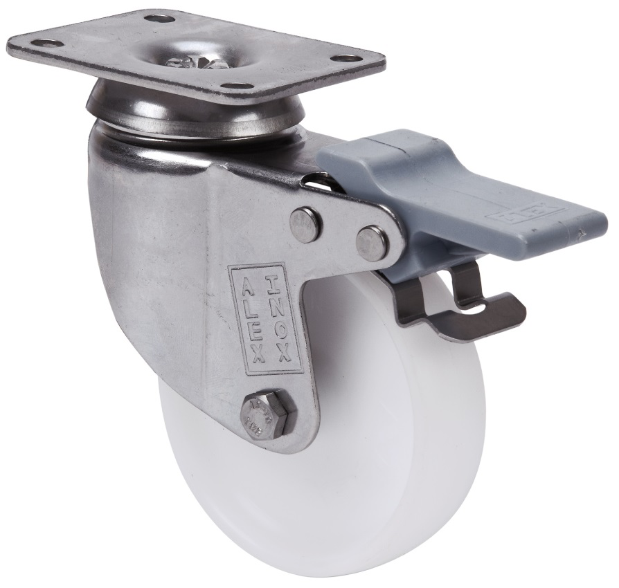 Ruedas BHI INOX-BP Blanco  Giratorio /Platina/Fren