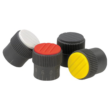 Botones moleteados forma A. Rojo tráfico. D=5