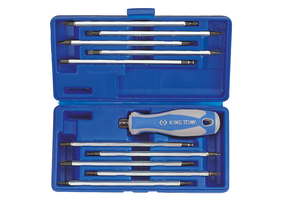 Caja de destornilladores con cuchillas reversibles