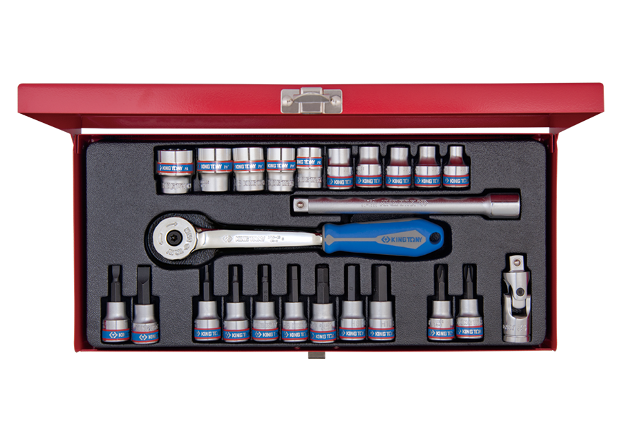 Caja de vasos métricos y accesorios 3/8"