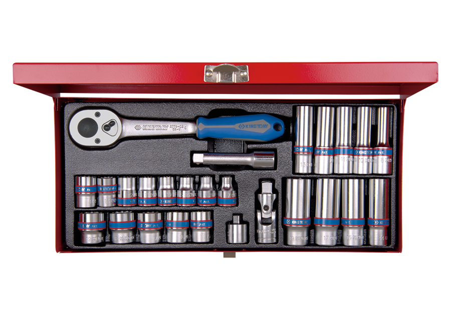 Caja de vasos métricos y accesorios 3/8"