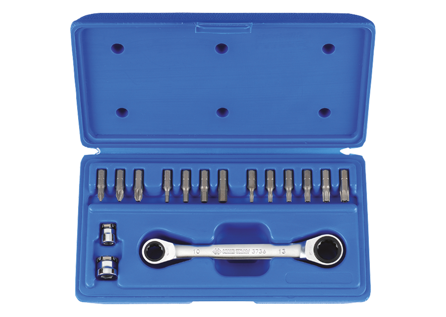 Caja de llave de estrella con carraca métrica con