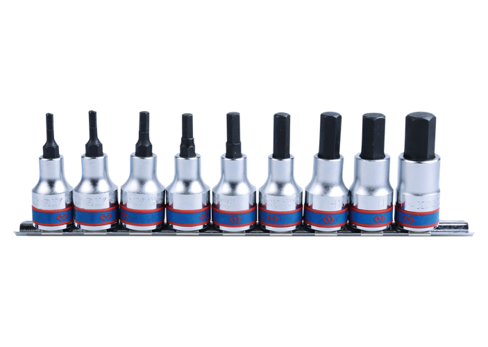 Juego de vasos con punta hexagonal 1/2" sobre raíl