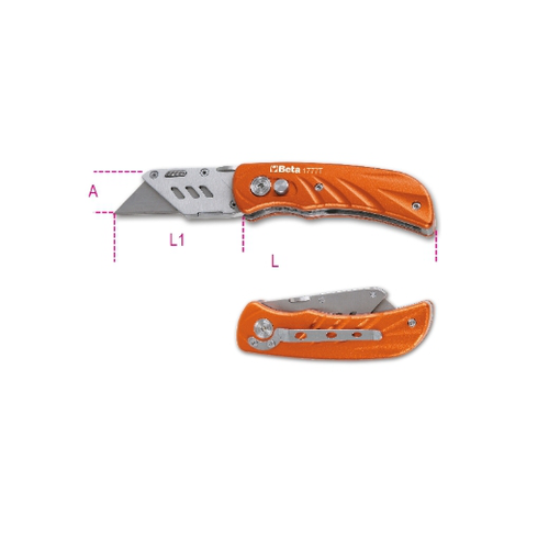 Navaja de bolsillo, hoja trapecial en acero inoxid