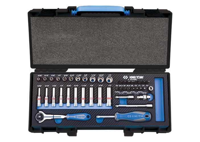 Cofre de vasos 1/4" en pulgadas con accesorios