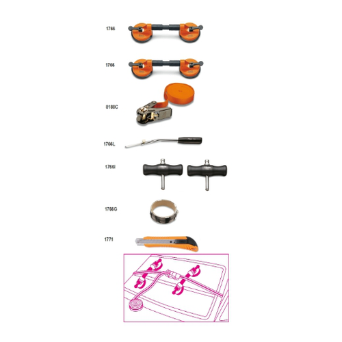 Surtido de 8 herramientas para cristales de automó