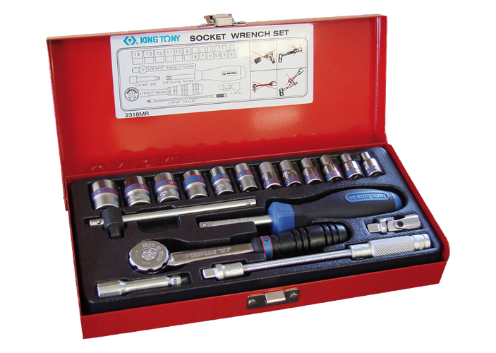 Caja de vasos métricos y accesorios 1/4"