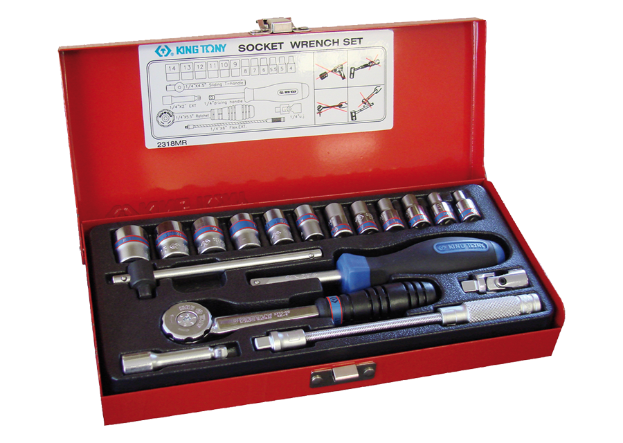 Caja de vasos métricos y accesorios 1/4"